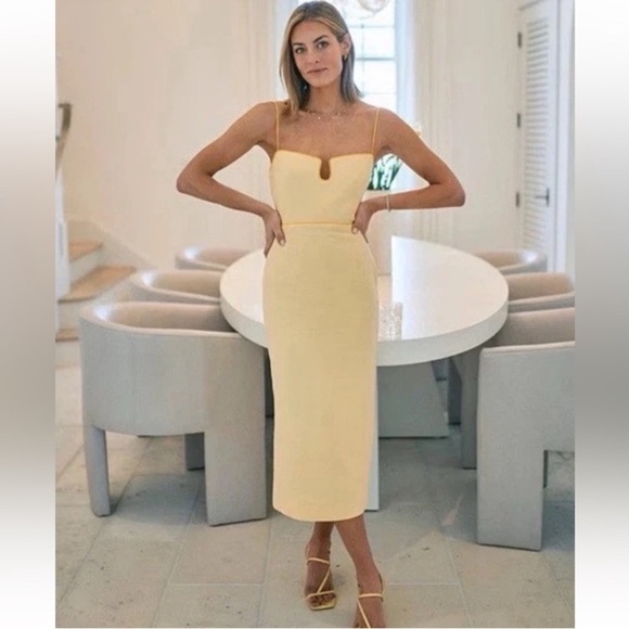 ANTONIO MELANI x M.G. Style Kate Square Neckline Midi Dress Butter Yellow SZ 14